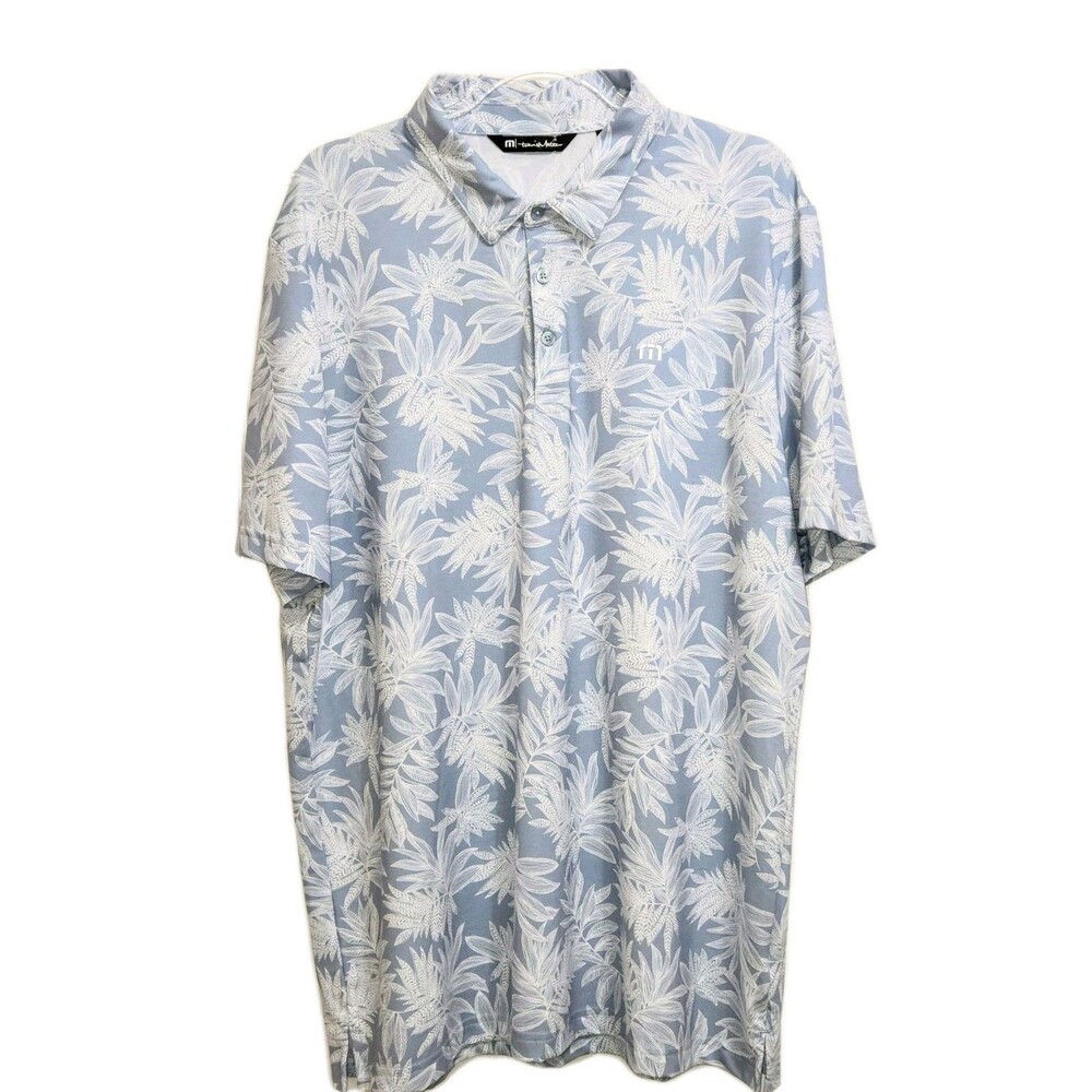 Travis‎ Mathew Polo Shirt Mens XXL Floral Print Golf Performance Preppy Blue
